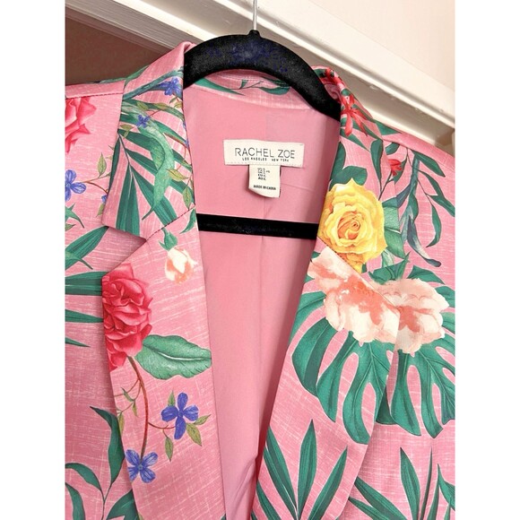 Rachel Zoe Pink Rose Floral Blazer Jacket Single Button Lined Womens Large NWOT - Picture 2 of 12